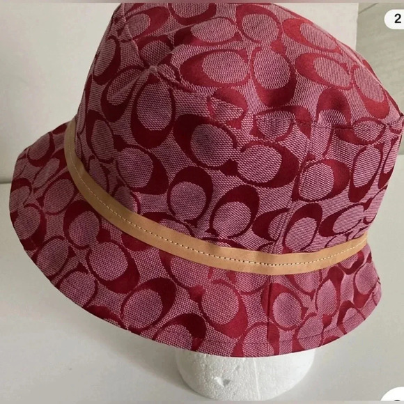 COACH VINTAGE Y2K SIGNATURE CRUSHER BUCKET  HAT  CANVAS WITH LEATHER STRAP - Picture 1 of 8